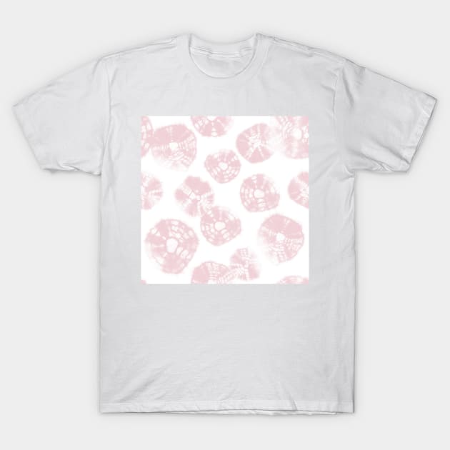 Shibori Kumo tie dye soft pink dots over white T-Shirt by marufemia